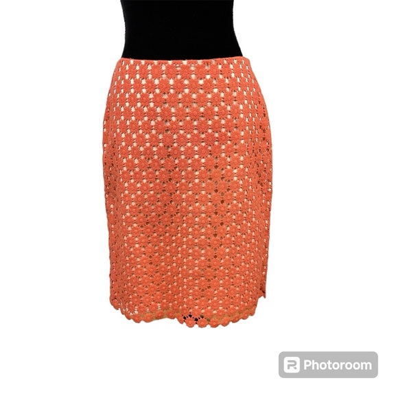 Talbots Dresses & Skirts - Talbots Crochet Lace Lined Pencil Skirt Daisy Coral Pink Orange Size 6 EUC